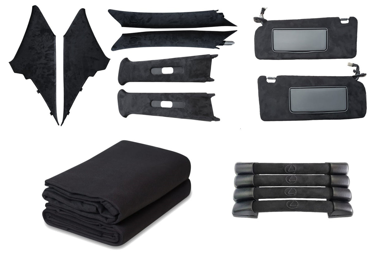 2001 Lexus IS300 XE10 overhead bundle in black Alcantara: A, B and C pillar trims, sun visors, grab handles and headliner material