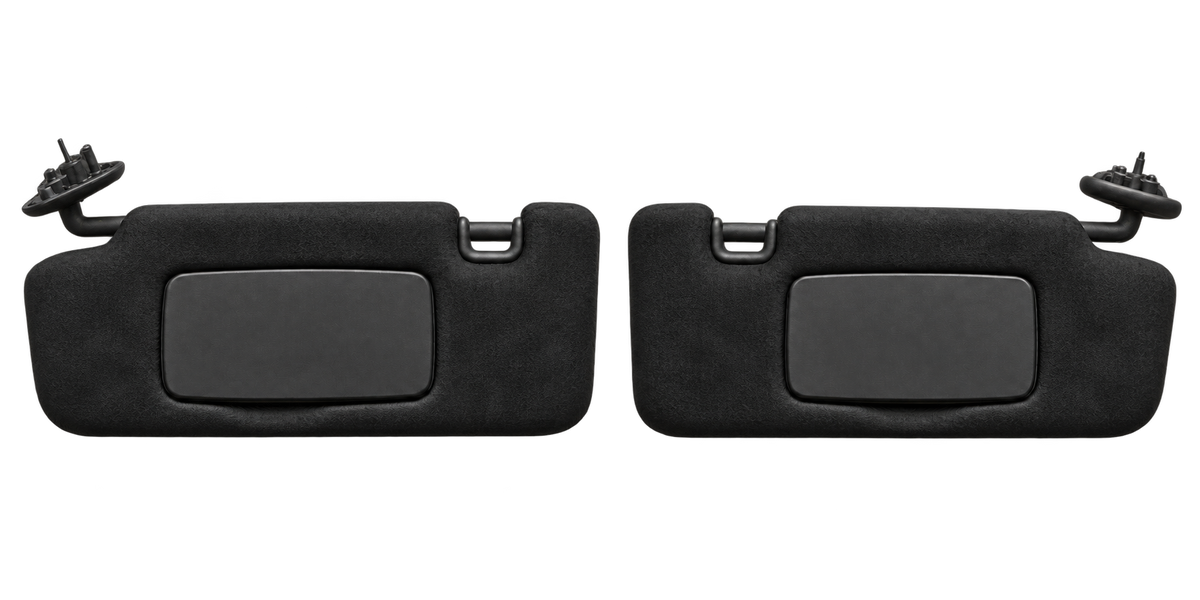 Subaru Impreza GK compatible non-illuminated visor-pair black suede material preview, based on separate original left and right assembly photographs